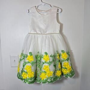 American Princess Embroidered Flower Girl Dress Size 5 White Pearls Formal